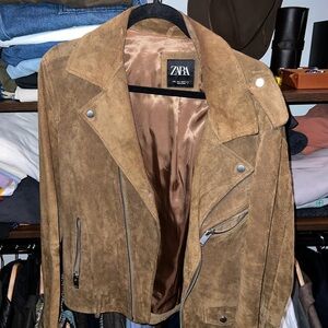ZARA Brown Suede Bomber-Style Jacket